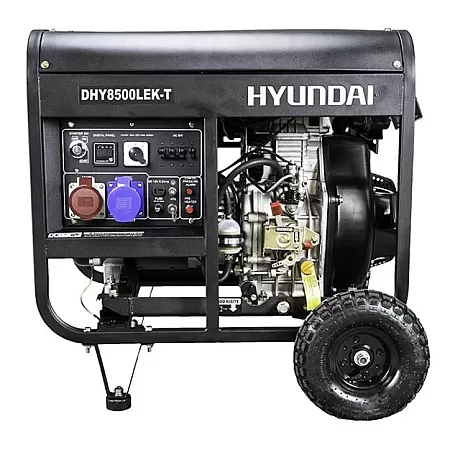 HYUNDAI DHY10000 LEK-T Τροχήλατη Μονοφασική Και Τριφασική Γεννήτρια Πετρελαίου 10.0Kva Με Μίζα, Μπαταρία Και AVR