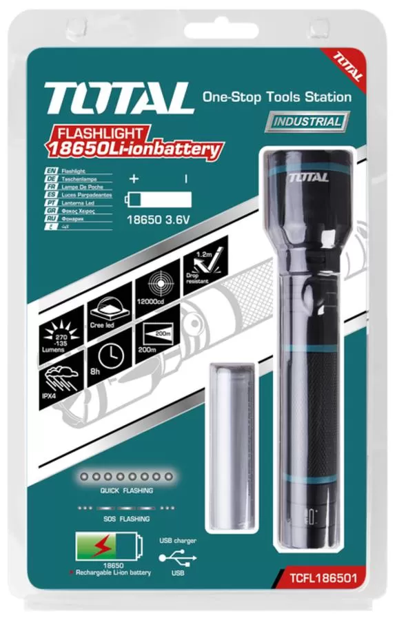 TOTAL TCFL186501 Φακός LED Επαναφορτιζόμενος Λιθίου