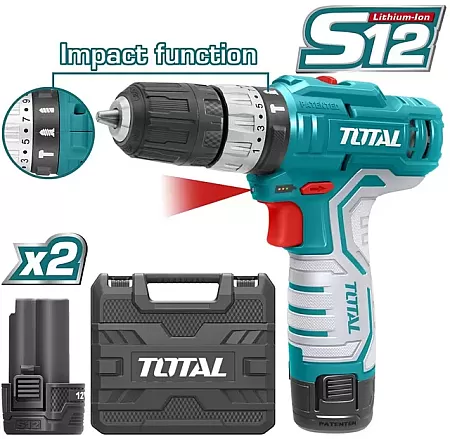 TOTAL TDLI1232 Δραπανοκατσάβιδο Μπαταρίας Λίθίου 12V - 1.5Ah - 20Nm Με 2 Μπαταρίες