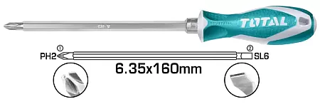 TOTAL THT250206 Κατσαβίδι Μαγνητικό Διπλό PH2 + SL6.3 X 160