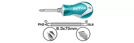 TOTAL THT250216 Κατσαβίδι Νάνος Μαγνητικό Διπλό PH2 + SL6.3 X 75